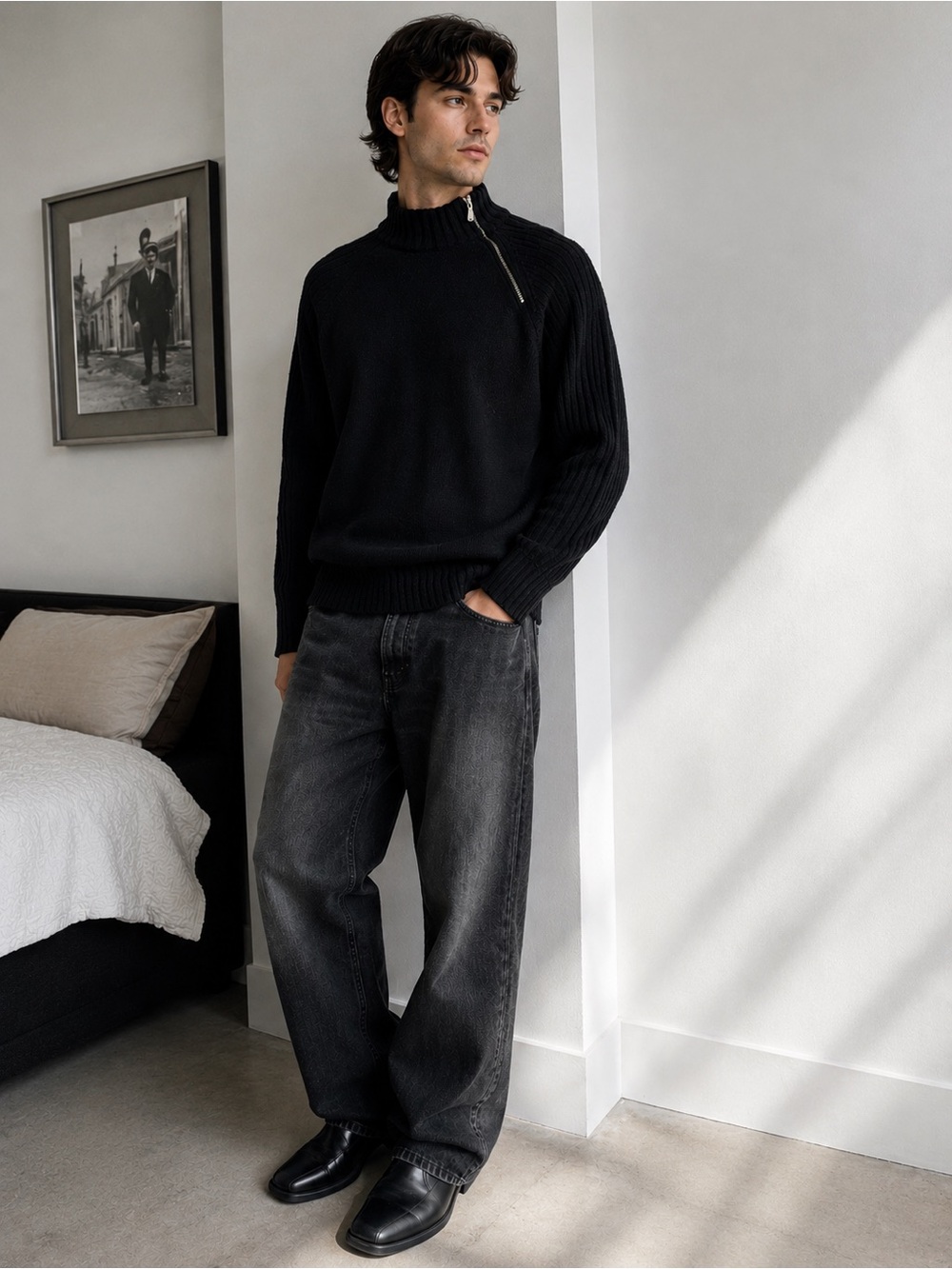 Vintage Versace Jeans Couture Italy Medusa Logo Half Zip Knit Sweater L Black